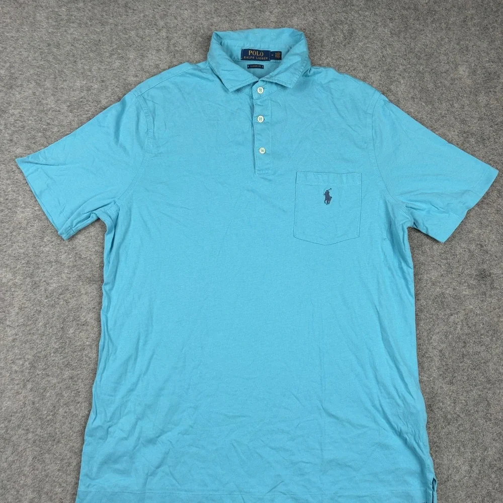Polo Ralph Lauren Polo Shirt Mens Medium Blue Classic Fit Pocket Short Sleeve